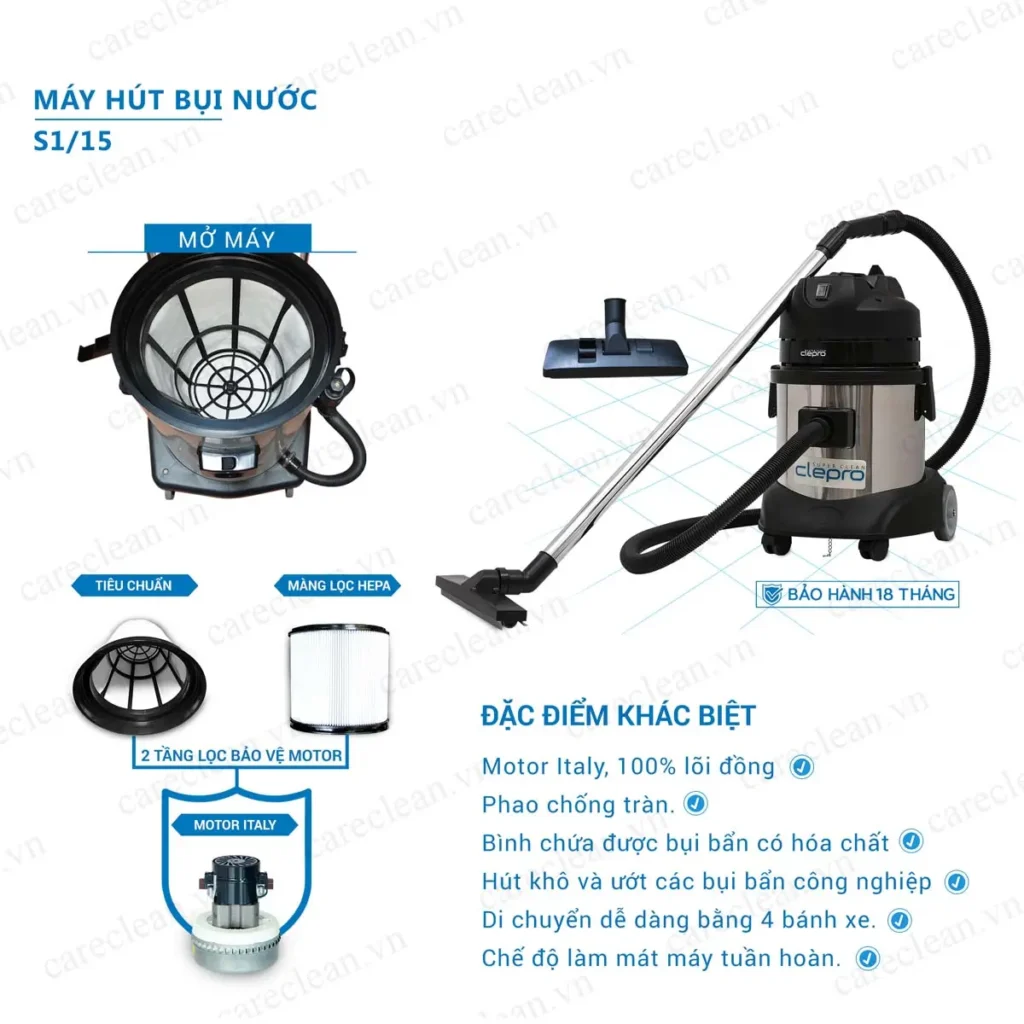 Máy hút bụi khô - ướt CLEPRO S1/15 tại ROC 