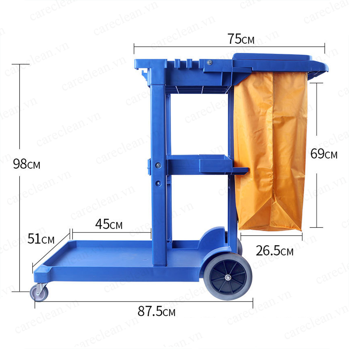Xe dọn vệ sinh D11-1 có nắp kích thước 