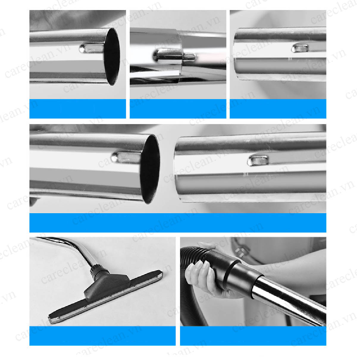 Ống hút inox máy hút bụi làm bằng inox chống gỉ, bền, sáng bóng.