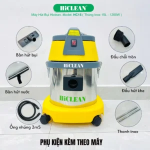 Máy hút bụi công nghiệp Hiclean HC15 bao gồm phụ kiện đi kèm