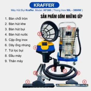 Máy hút bụi công nghiệp Kraffer KF380 đã bao gồm phụ kiện đi kèm